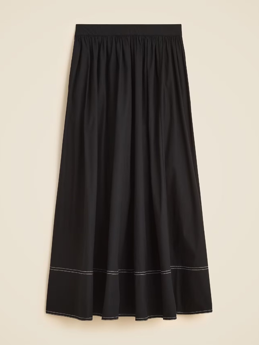 J. Crew Black Contrast Stitch Midi Skirt in Cotton Poplin - size 6T